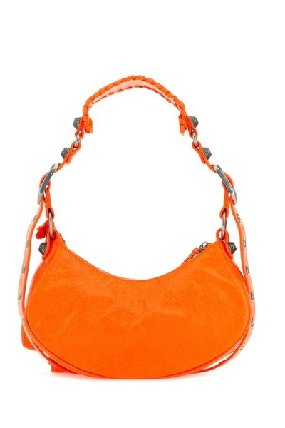 Shop Balenciaga Woman Fluo Orange Nappa Leather Le Cagole Xs Shoulder Bag