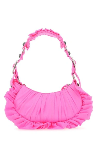 Shop Balenciaga Woman Fluo Pink Fabric Le Cagole Xs Shoulder Bag