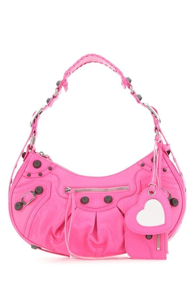 Shop Balenciaga Woman Fluo Pink Nappa Leather Le Cagole S Shoulder Bag