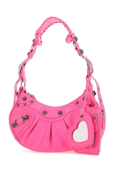 Shop Balenciaga Woman Fluo Pink Nappa Leather Le Cagole Xs Shoulder Bag