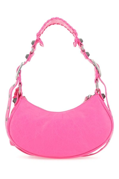 Shop Balenciaga Woman Fluo Pink Nappa Leather Le Cagole Xs Shoulder Bag