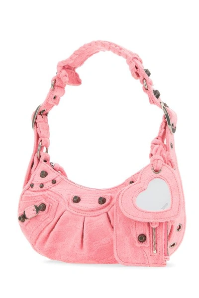 Shop Balenciaga Woman Pink Terry Fabric Le Cagole Xs Shoulder Bag