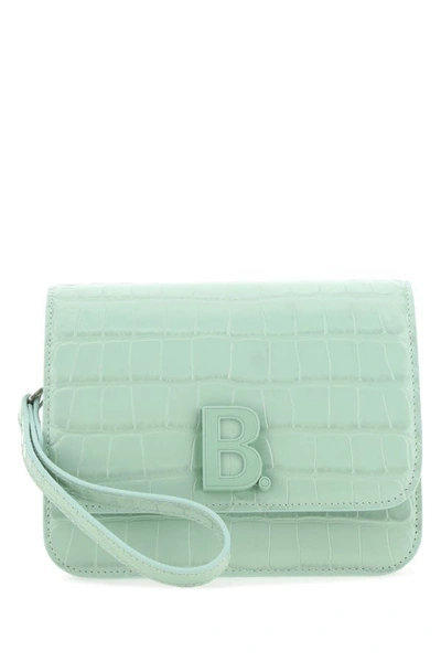 Shop Balenciaga Woman Sea Green Leather Small B Crossbody Bag