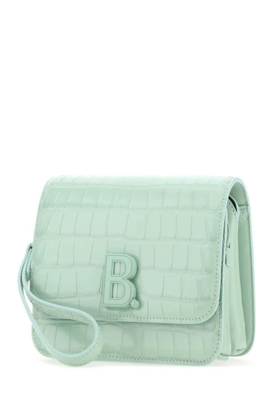 Shop Balenciaga Woman Sea Green Leather Small B Crossbody Bag