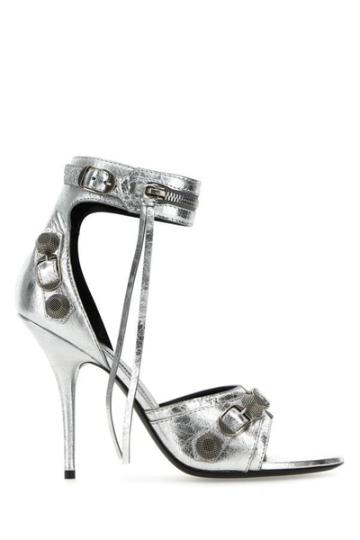 Shop Balenciaga Woman Silver Leather Cagole Sandals
