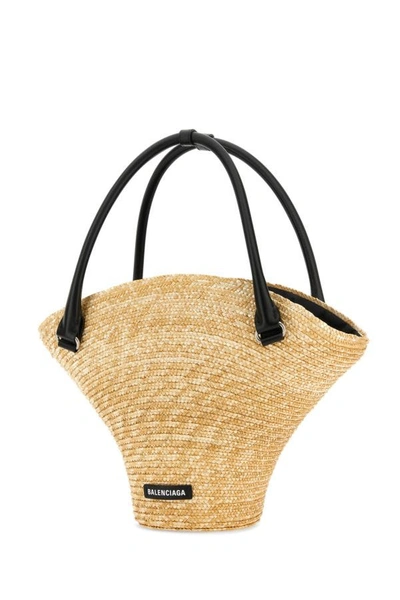Shop Balenciaga Woman Straw Medium Beach Handbag In Brown