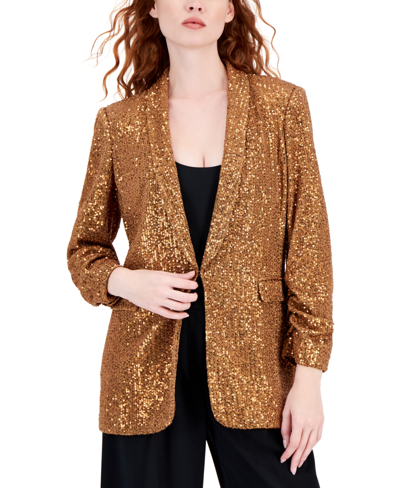 Shop Tahari Asl Women's Sequin Shawl-collar Blazer In Bronze