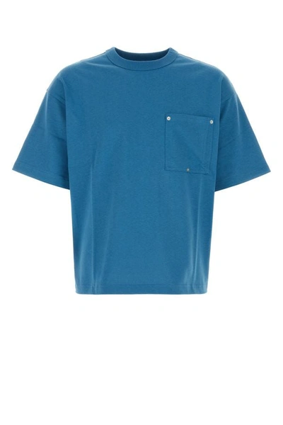 Shop Bottega Veneta Man Air Force Blue Cotton Oversize T-shirt