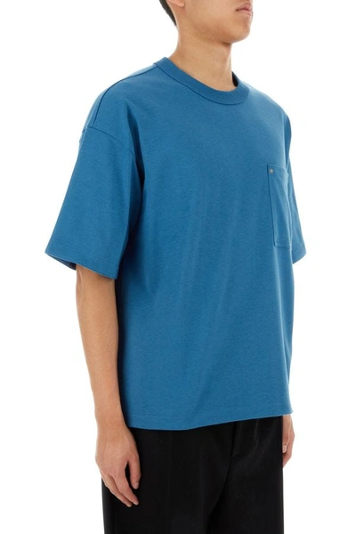 Shop Bottega Veneta Man Air Force Blue Cotton Oversize T-shirt