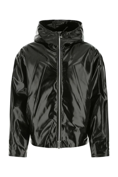 Shop Bottega Veneta Man Black Coated Polyester Jacket