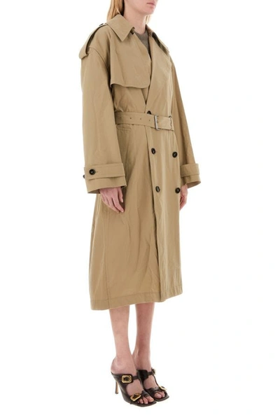 Shop Bottega Veneta Woman Cappuccino Cotton Blend Trench Coat In Brown