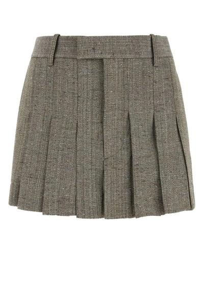 Shop Bottega Veneta Woman Melange Grey Viscose Blend Mini Skirt In Gray