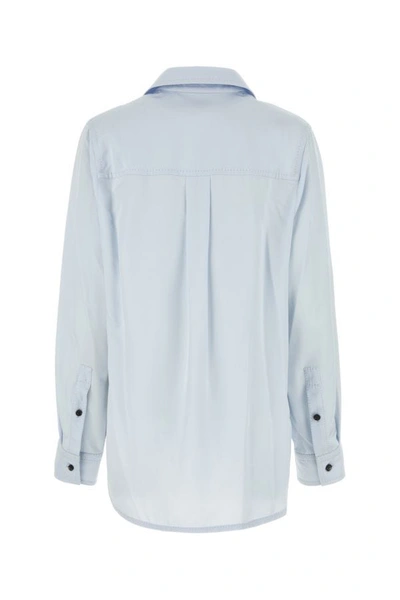 Shop Bottega Veneta Woman Pastel Light-blue Twill Shirt