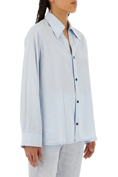 Shop Bottega Veneta Woman Pastel Light-blue Twill Shirt