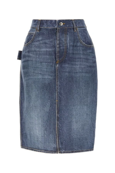 Bottega Veneta Denim Printed Silk And Viscose Midi Skirt In Multicolor