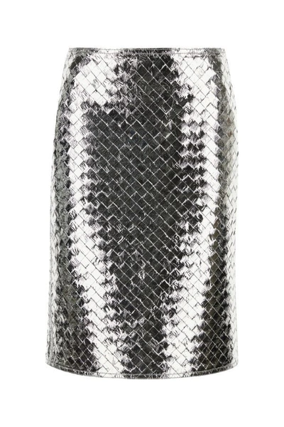 Shop Bottega Veneta Woman Silver Nappa Leather Skirt