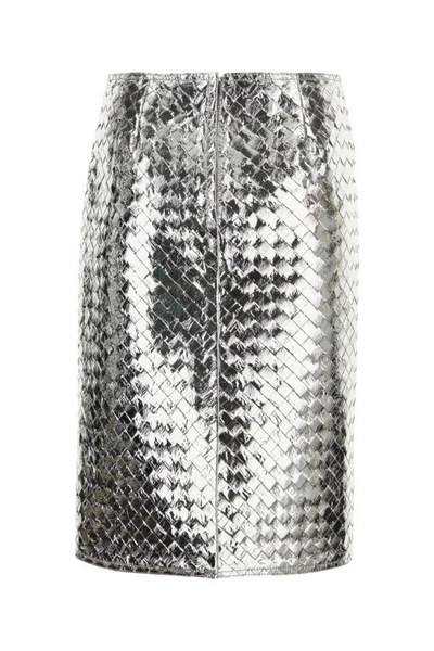 Shop Bottega Veneta Woman Silver Nappa Leather Skirt