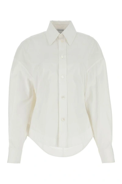 Shop Bottega Veneta Woman White Cotton Blend Shirt