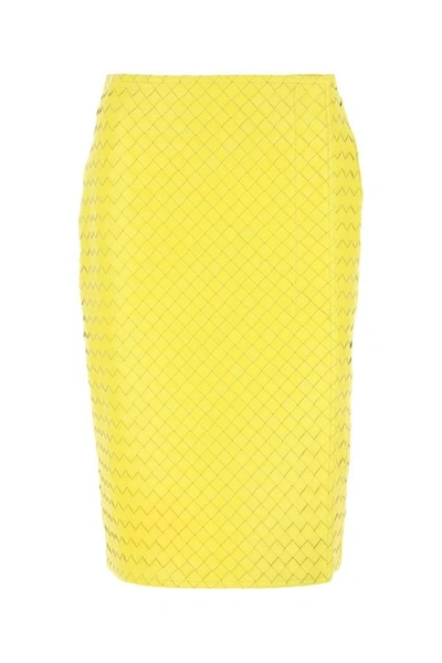 Shop Bottega Veneta Woman Yellow Leather Skirt
