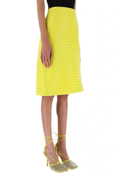 Shop Bottega Veneta Woman Yellow Leather Skirt