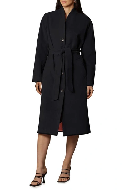Shop Avec Les Filles Belted Overcoat In Black