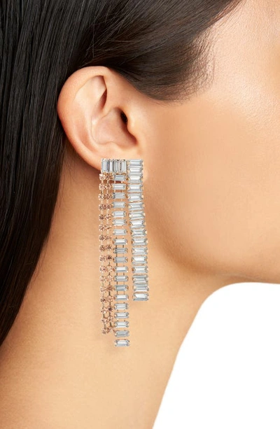 Shop Open Edit Baguette Crystal Fringe Drop Earrings In Clear- Blush- Gold