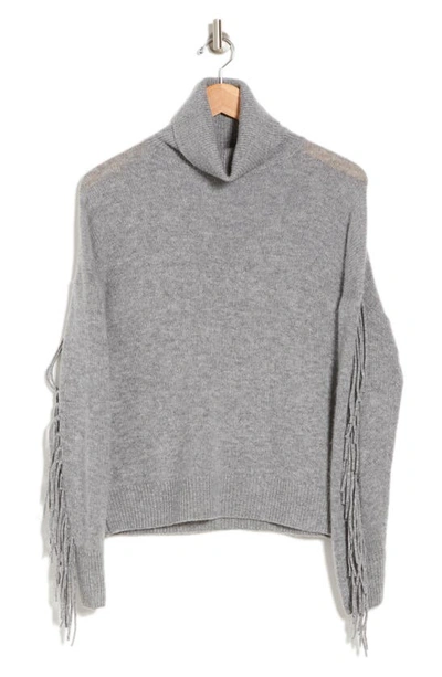 Shop 360cashmere Hudson Fringed Wool & Cashmere Turtleneck Sweater In Mid Heather Grey
