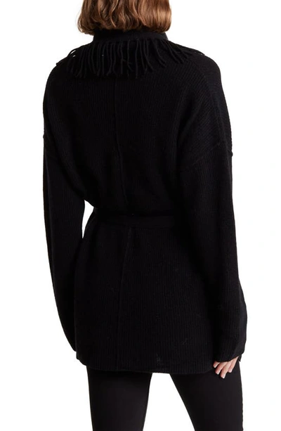 Shop 360cashmere Alissa Fringed Wool & Cashmere Cardigan In Black