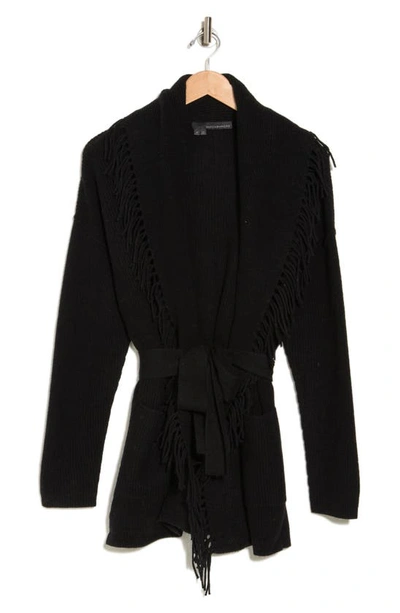Shop 360cashmere Alissa Fringed Wool & Cashmere Cardigan In Black