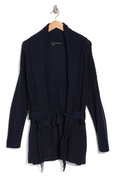Shop 360cashmere Alissa Fringed Wool & Cashmere Cardigan In Navy