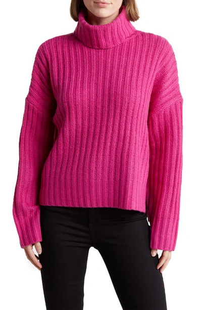 Shop 360cashmere 360 Cashmere Angelica Wool & Cashmere Ribbed Turtleneck Sweater In Magenta Pink