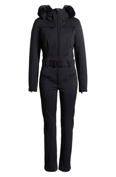 Shop Goldbergh Parry Waterproof Snowsuit With Faux Fur Trim In Black