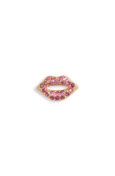 Shop Bonbonwhims Mini Lucky Pavé Lips Stud Earrings In Hot Pink
