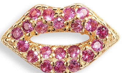Shop Bonbonwhims Mini Lucky Pavé Lips Stud Earrings In Hot Pink