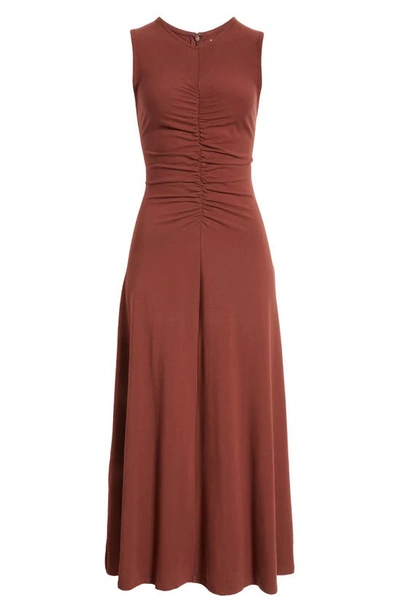 Shop Nordstrom Ruched Front Sleeveless Maxi Dress In Brown Raisin