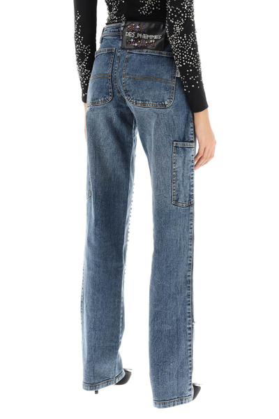 Shop Des Phemmes Straight Cut Jeans With Rhinestones In Blue (blue)