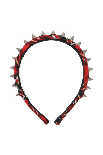 Shop Alessandra Rich Tartan Headband With Spike In Red Black (red)
