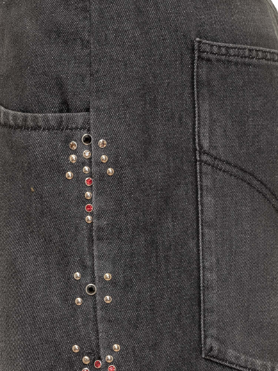 Shop Bluemarble Rhinestones Washed Denim Jeans In Black