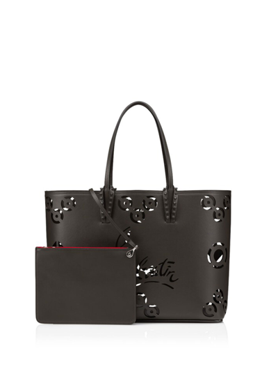 Shop Christian Louboutin Cabata Tote Bag In Calf Leather Perforated Cl Logo In Black