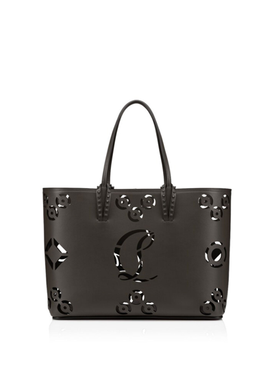 Shop Christian Louboutin Cabata Tote Bag In Calf Leather Perforated Cl Logo In Black