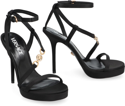 Shop Versace Medusa 95 Satin Sandals In Black