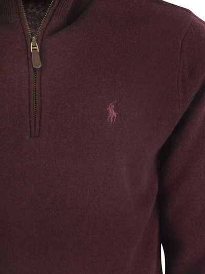 Shop Polo Ralph Lauren Wool Pullover With Half Zip In Bordeaux