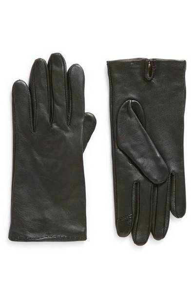 Shop Cole Haan Silk Lined Leather Gloves In Black