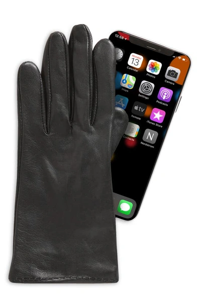 Shop Cole Haan Silk Lined Leather Gloves In Black