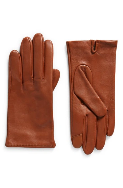 Shop Cole Haan Silk Lined Leather Gloves In British Tan