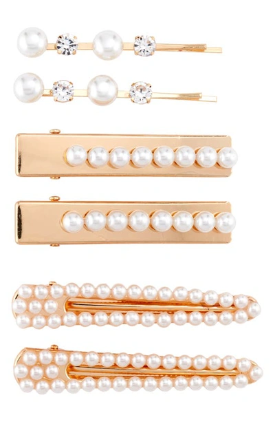 Shop Tasha Assorted 6-pack Pearly Bead Hair Clips In Ivory/ Rose Gold