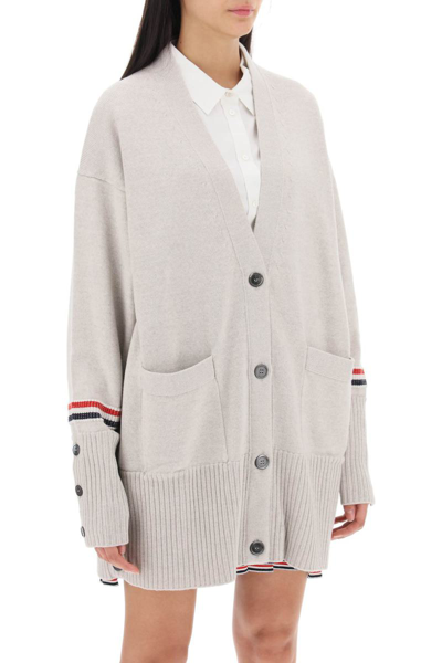 Shop Thom Browne Maxi Cardigan In Virgin Wool In Grey