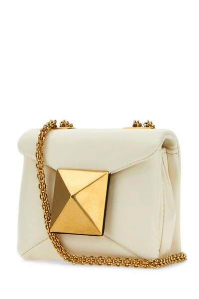 Shop Valentino Garavani Woman Ivory Nappa Leather Micro One Stud Shoulder Bag In White