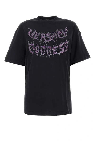 Shop Versace Woman Black Cotton Oversize T-shirt