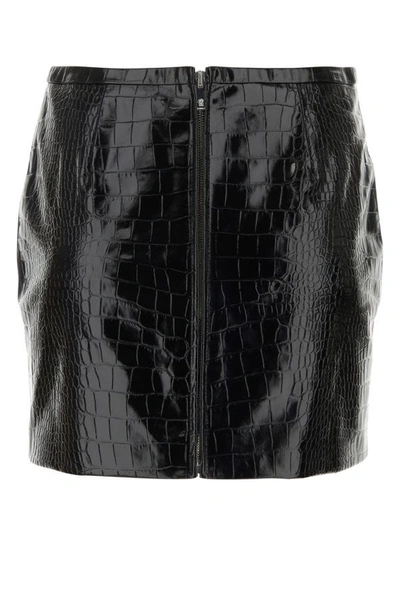 Shop Versace Woman Black Leather Mini Skirt
